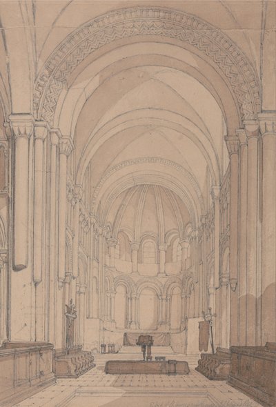 Oostkant van de abdijkerk van Saint Georges de Bocherville, nabij Rouen, Normandië door John Sell Cotman